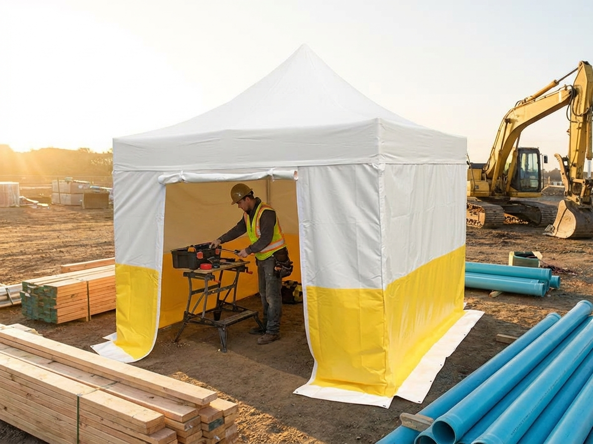 Pop Up Gazebo 3x3m White/Yellow PVC Work Tent