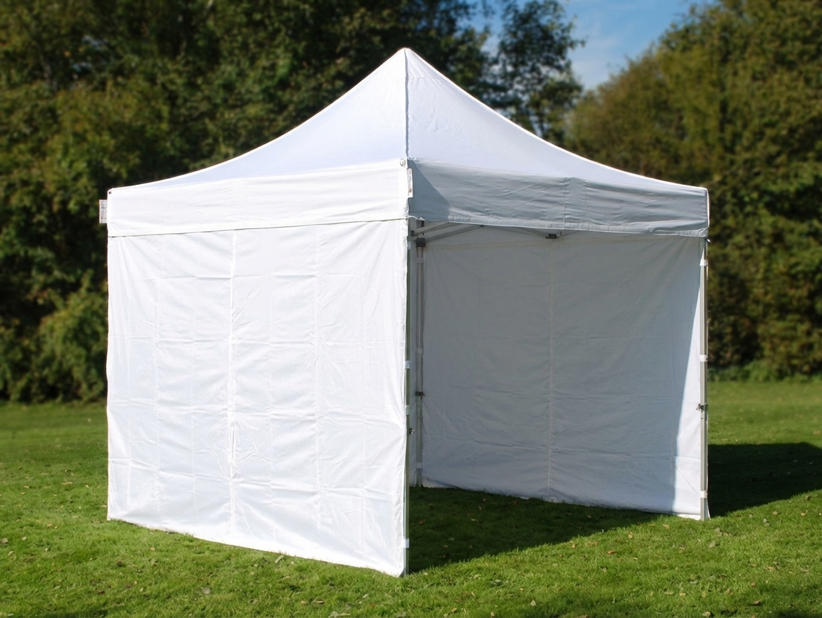 White pop up gazebo with steel frame for outdoor events