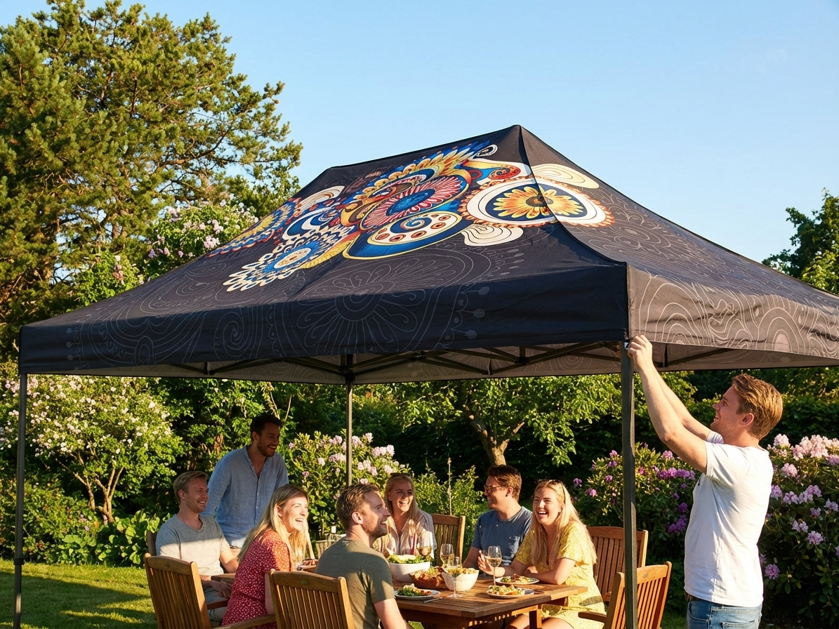 Printed roof cover for pop-up gazebo in white, size 4x8m