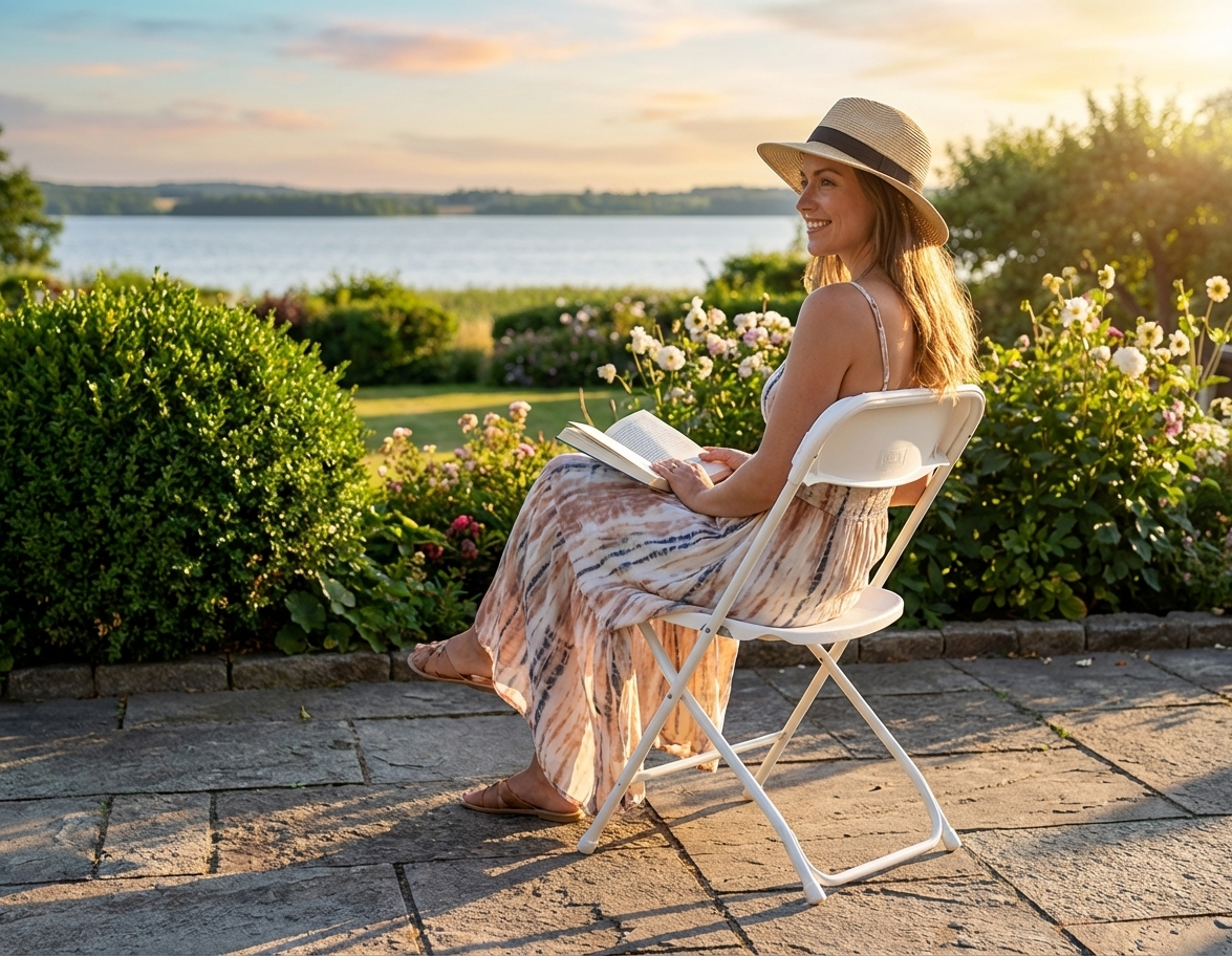Folding Chair in White, 44x44x80 cm, suitable for indoor and outdoor use