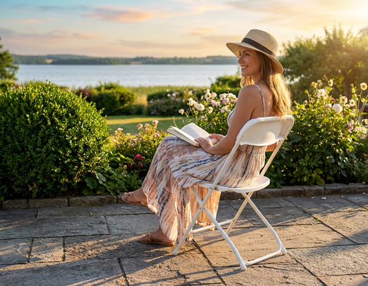 Folding Chair in White, 44x44x80 cm, suitable for indoor and outdoor use