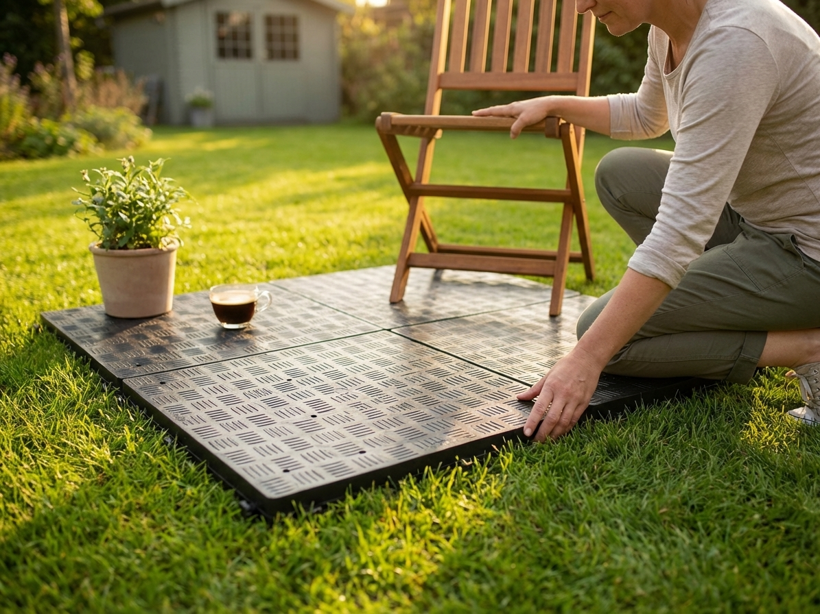Anthracite recycled PE flooring tiles for indoor and outdoor use - view 3