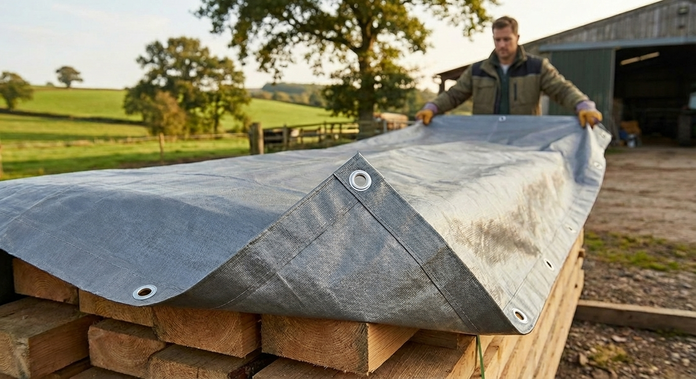 Durable grey tarpaulin for outdoor protection - product detail