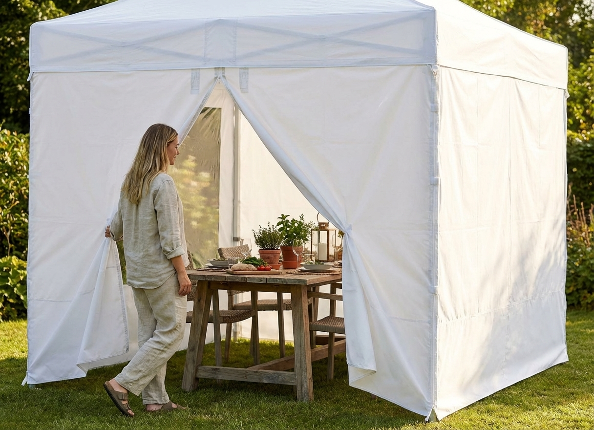 White pop-up gazebo sidewall kit 4x4m for outdoor use - product detail