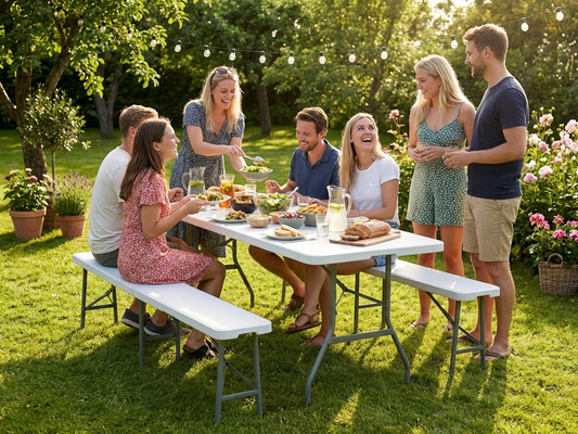 Folding table and bench set in grey and light grey