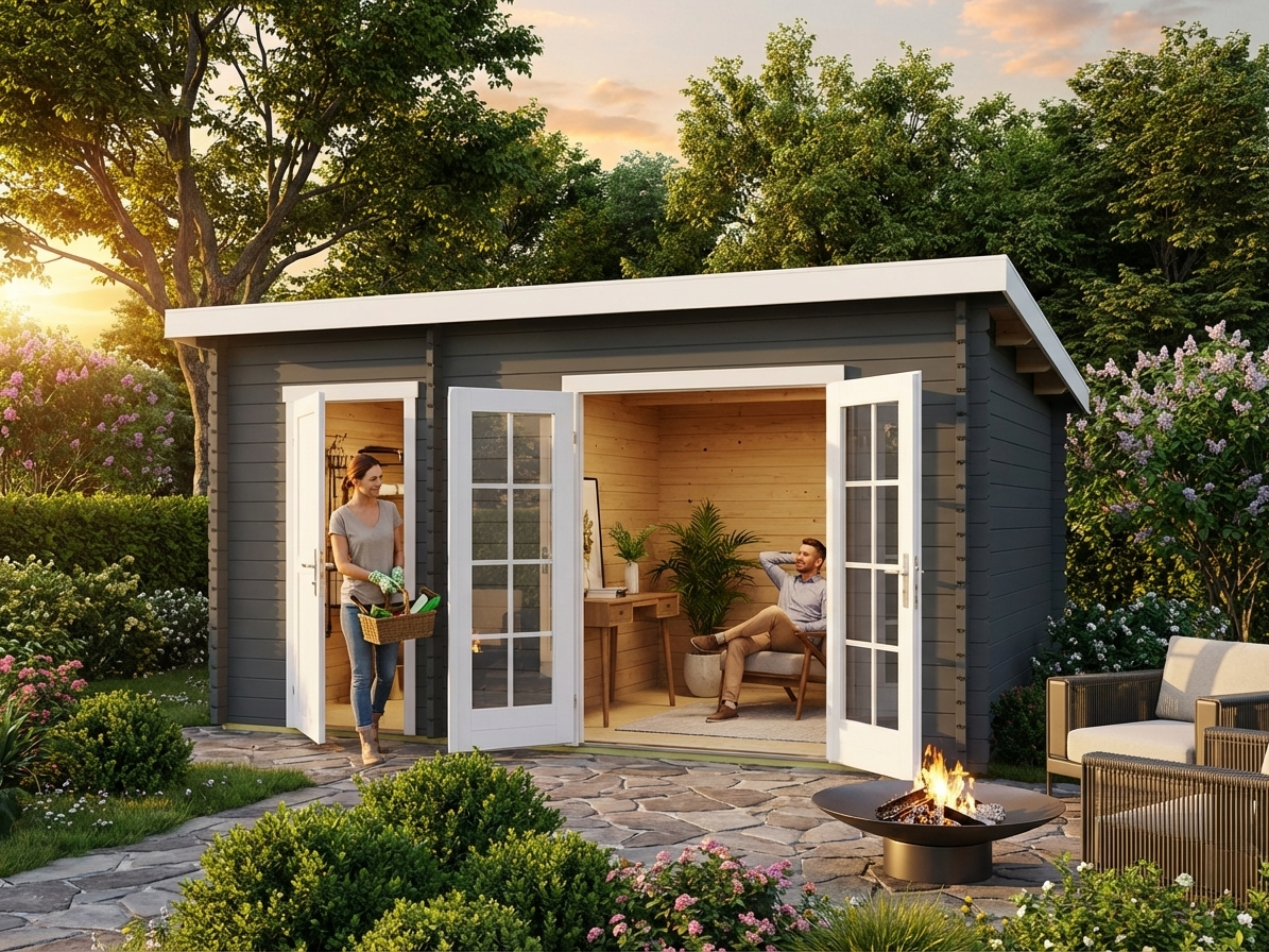 Dark grey wooden shed made from Nordic Spruce for outdoor storage - product detail