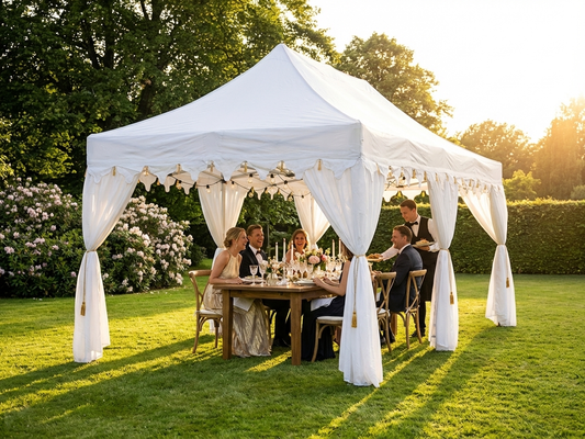 Pop-up gazebo 3x6m in white and gold with aluminium frame