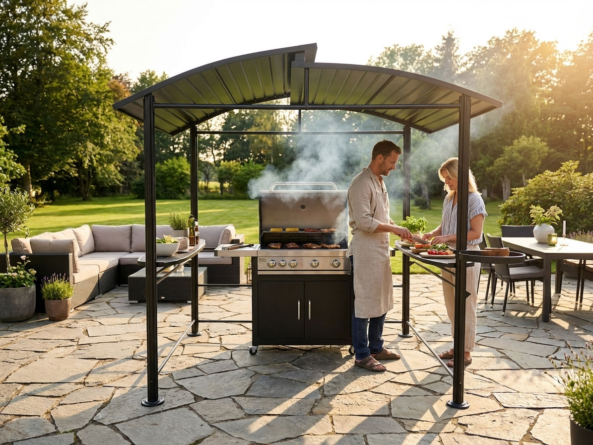 Black barbecue pavilion with galvanised steel roof for outdoor use - view 3