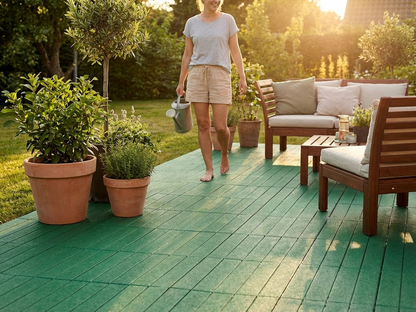 Green plastic flooring made of high-quality polyethylene for indoor and outdoor use