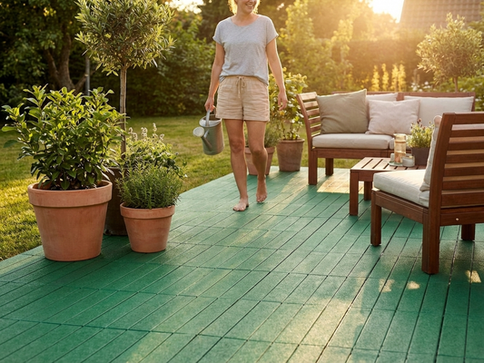 Green plastic flooring made of high-quality polyethylene for indoor and outdoor use
