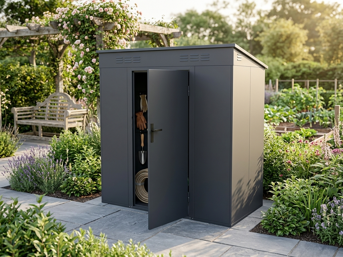 Anthracite metal garden shed for outdoor storage