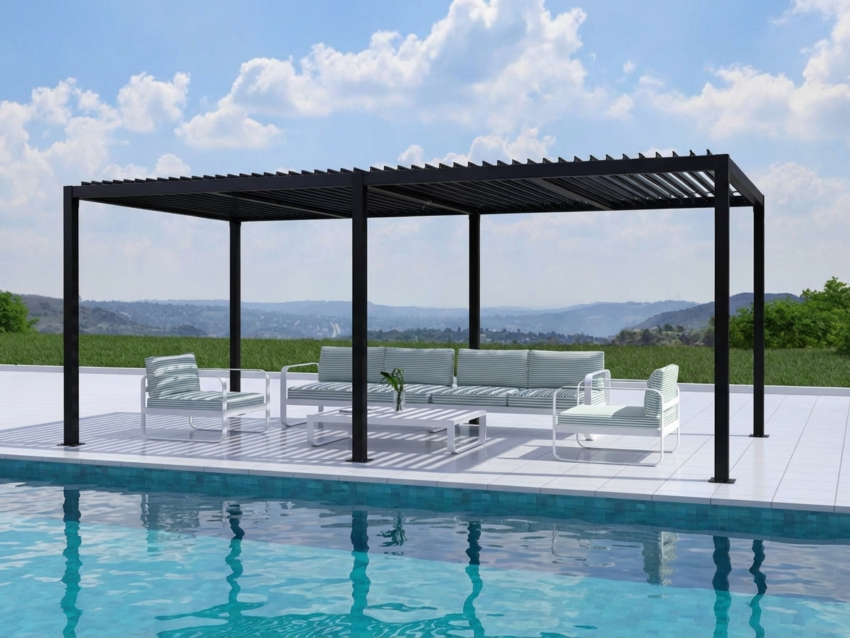 Aluminium pergola gazebo in black, 3x5.8m, outdoor use