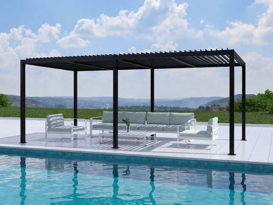 Aluminium pergola gazebo in black, 3x5.8m, outdoor use