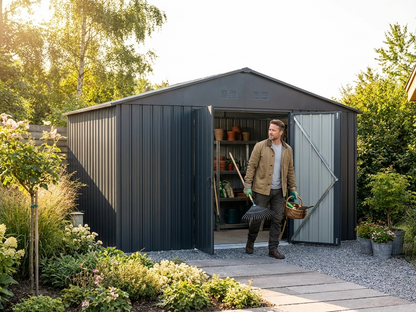 Anthracite galvanised steel garden shed for outdoor storage - view 3
