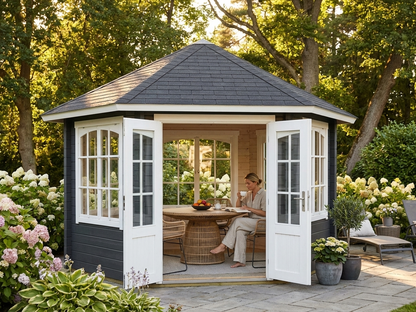 Wooden gazebo in dark grey made from Nordic Spruce for garden use - view 3