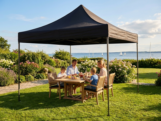 Black pop-up gazebo 4x4m with steel frame for outdoor events