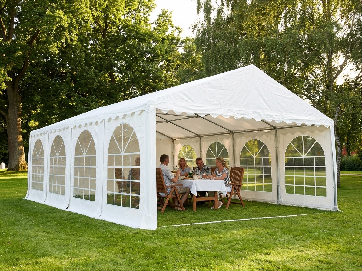 White PVC marquee 6x8 m with galvanised steel frame for outdoor events