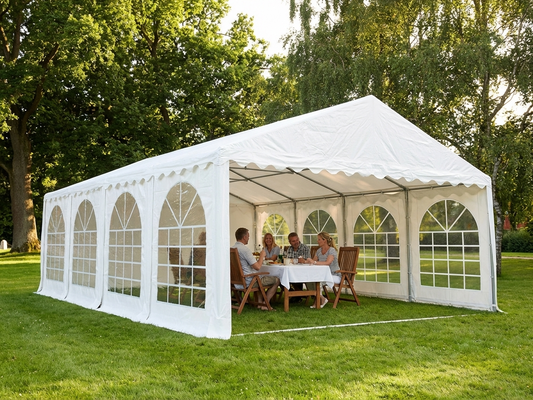 White PVC marquee 6x8 m with galvanised steel frame for outdoor events