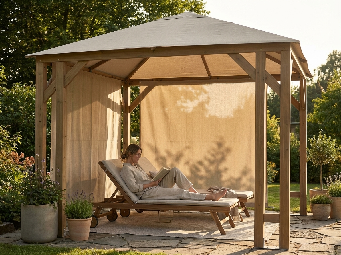 Sand-coloured wind roof for gazebo, UV-resistant outdoor use - view 3