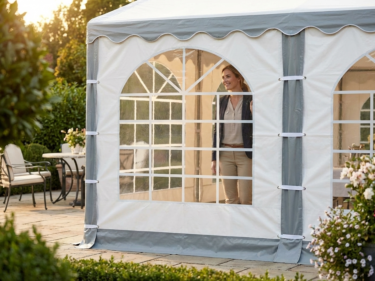 White/Grey PVC marquee sidewall with window for outdoor events