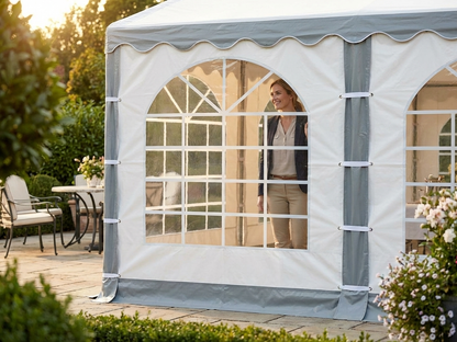 White/Grey PVC marquee sidewall with window for outdoor events