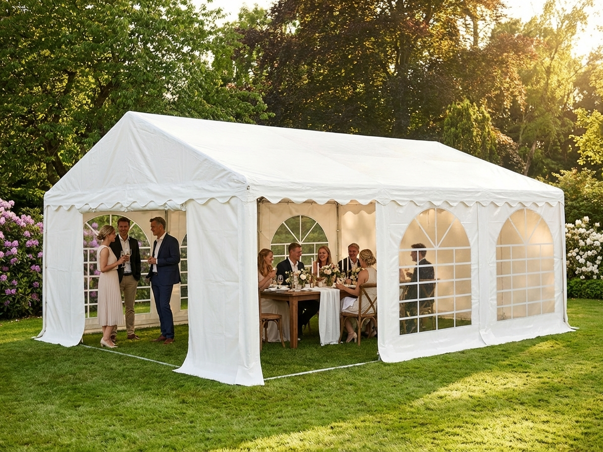 White PVC marquee 6x6m with galvanised steel frame - view 3
