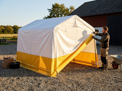 Roof cover for storage tent in white and yellow, strong PVC material - view 3
