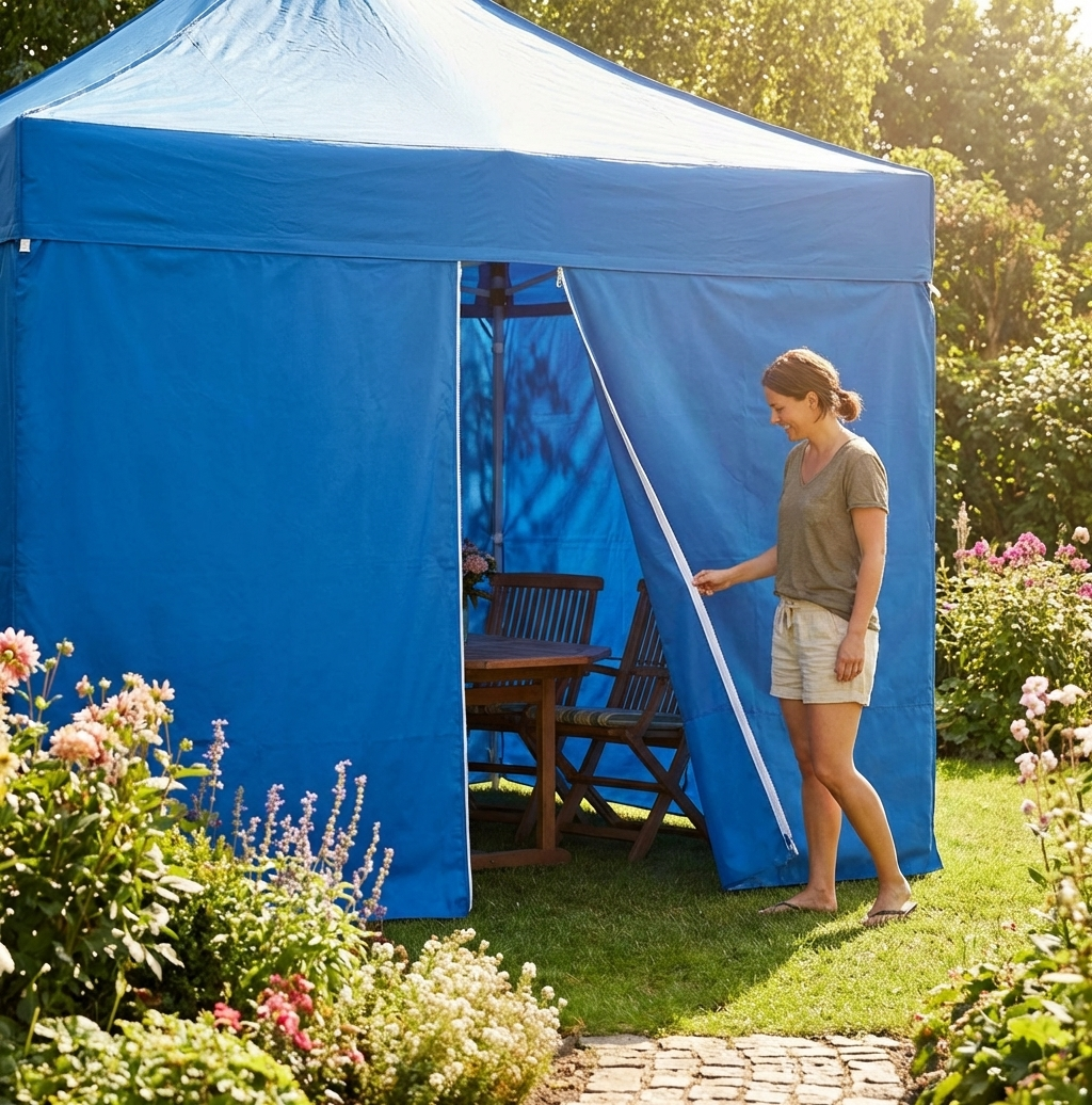 Blue sidewall with zipper for outdoor use - product detail