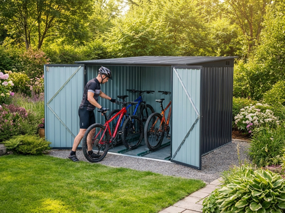 Anthracite bike shed made of galvanised steel for outdoor storage