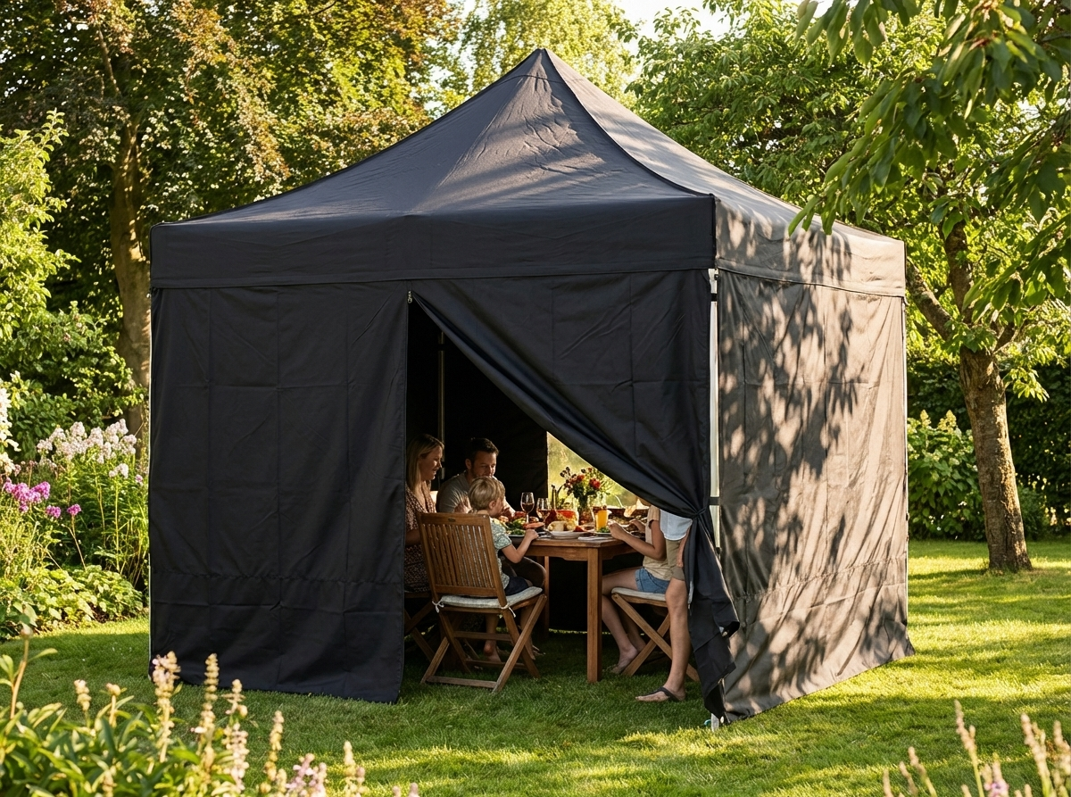 Black 3x3 m gazebo sidewall for outdoor events