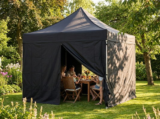 Black 3x3 m gazebo sidewall for outdoor events