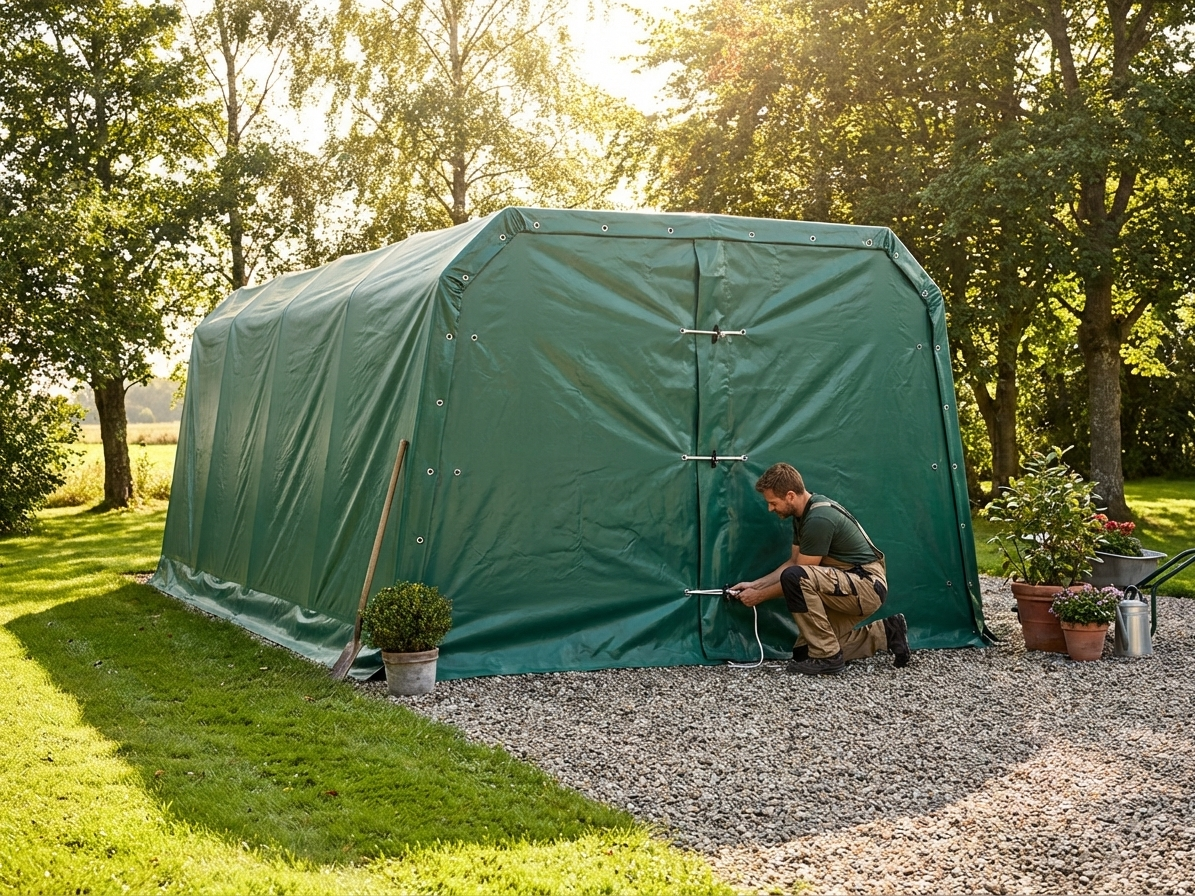 Green PVC endwall for double garage protection - view 3