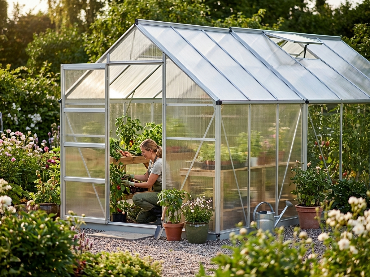 Greenhouse extension with polycarbonate panels and steel frame - view 3