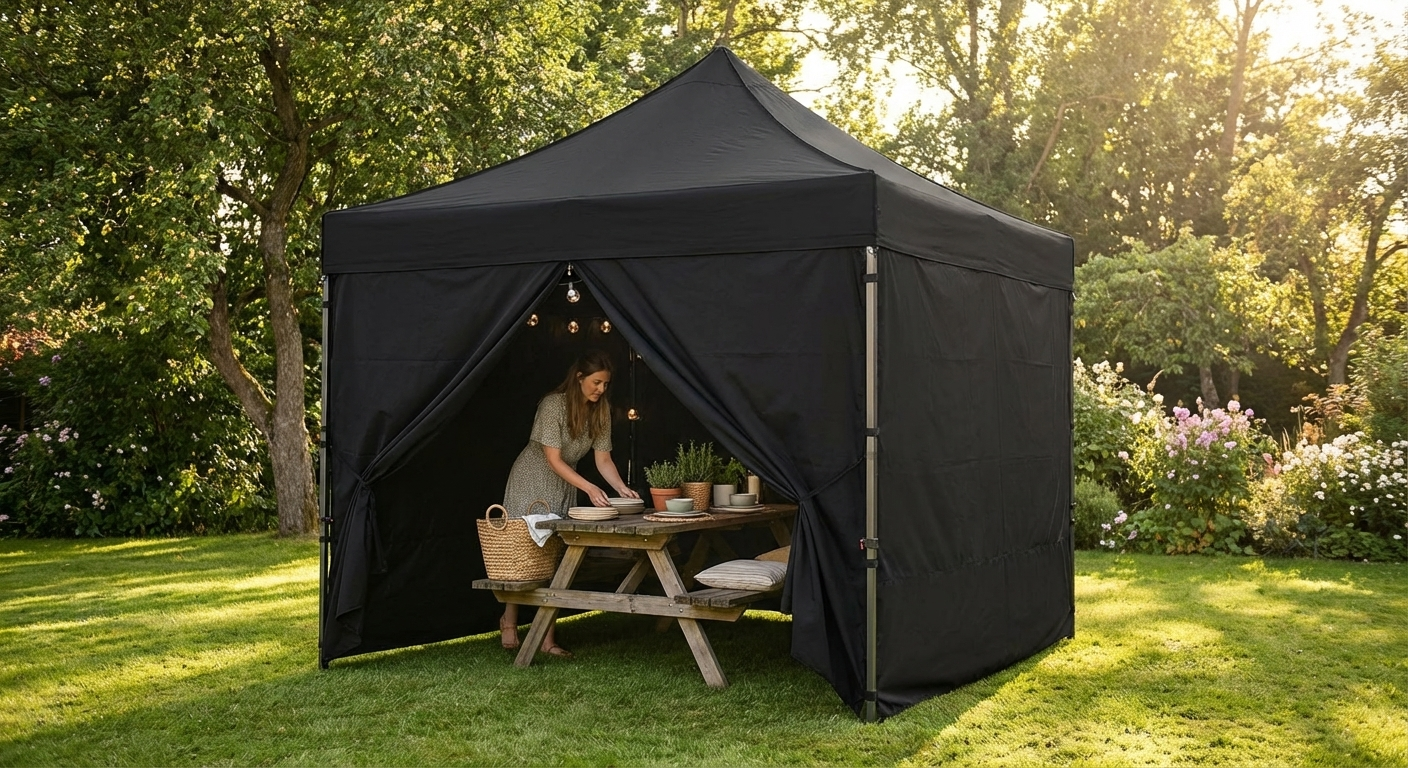 Black pop up gazebo with steel frame, 4x4 m size - product detail