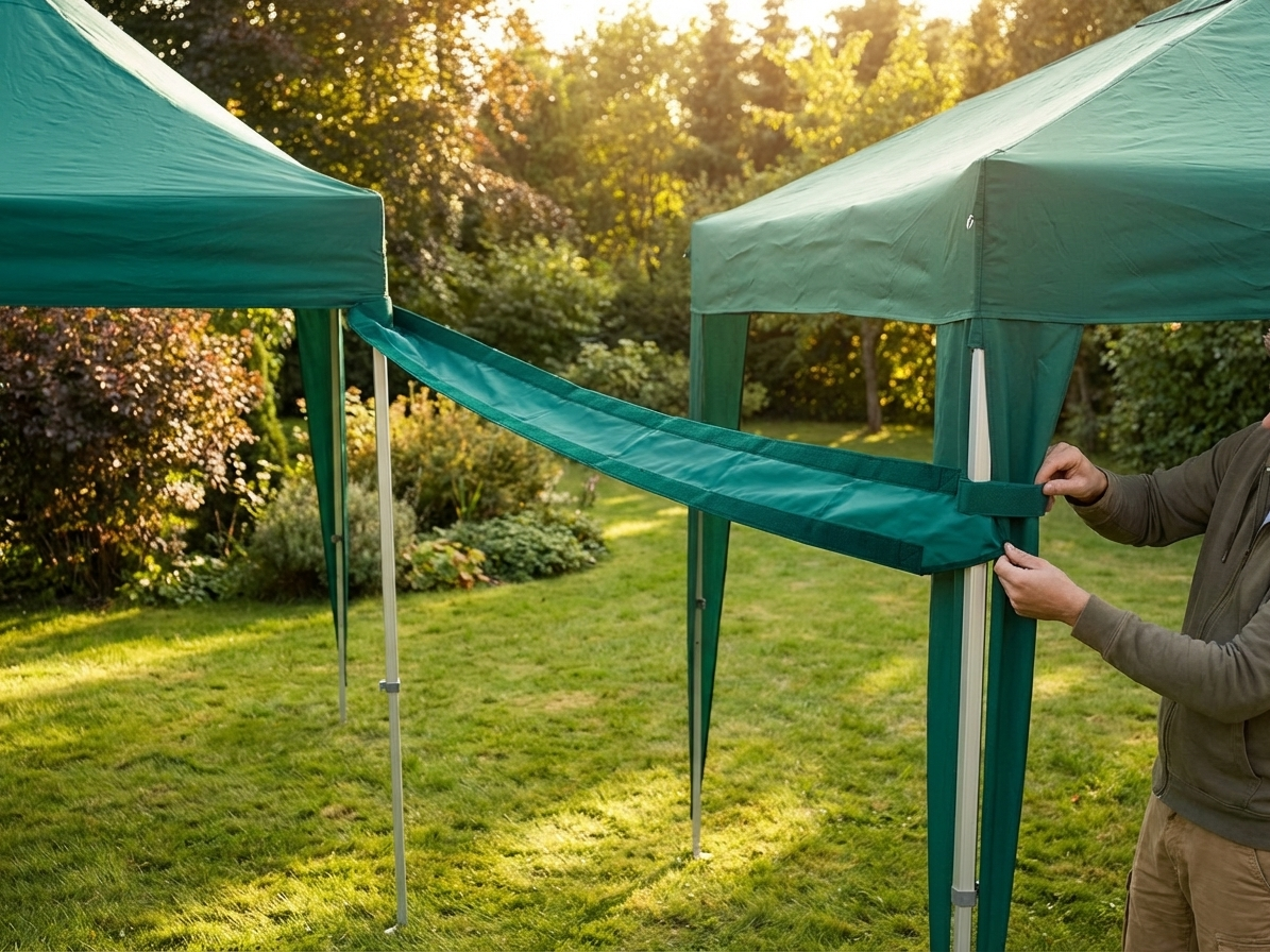 Green 6 metre raingutter for FleXtents, made of polyester with PVC backing - product detail