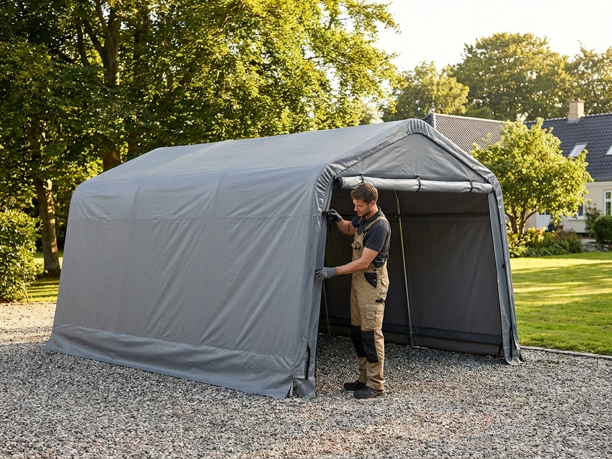 Portable Garage Roof Cover 3.3x3.6m Grey PE Tarpaulin - view 3