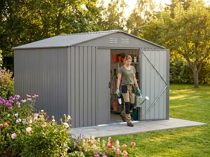 Garden shed in aluminium grey, perfect for outdoor storage - product detail