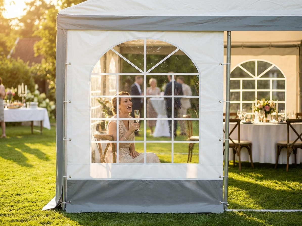 White/Grey PVC marquee sidewall with window for outdoor events - view 3