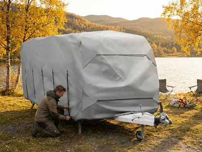 Grey caravan cover with dimensions 5.2x2.5x2.25 m, water-resistant - view 3