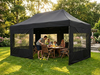 Black pop up gazebo with flame retardant steel frame for outdoor events - product detail