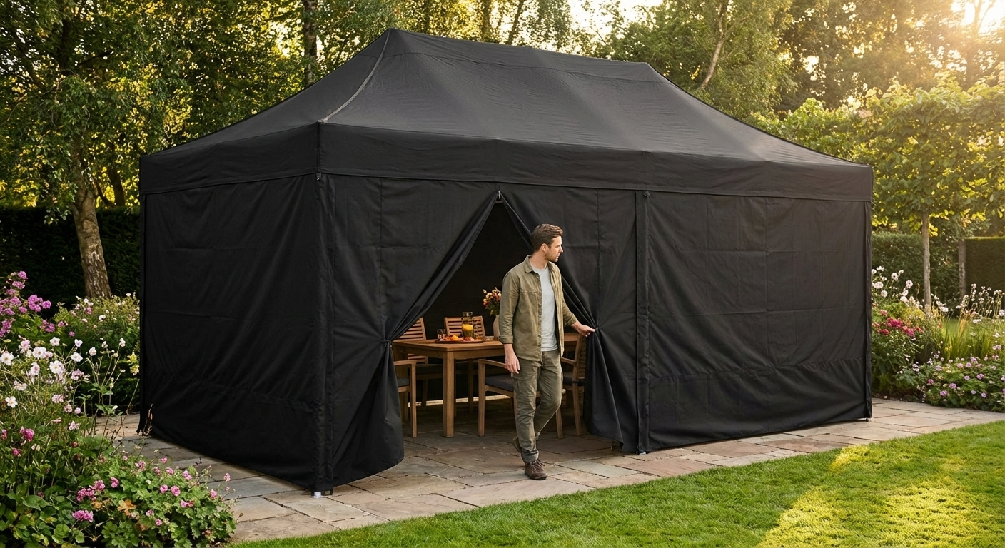 Gazebo Sidewall Kit 3x3m Black Polyester PU for Outdoor Events - product detail