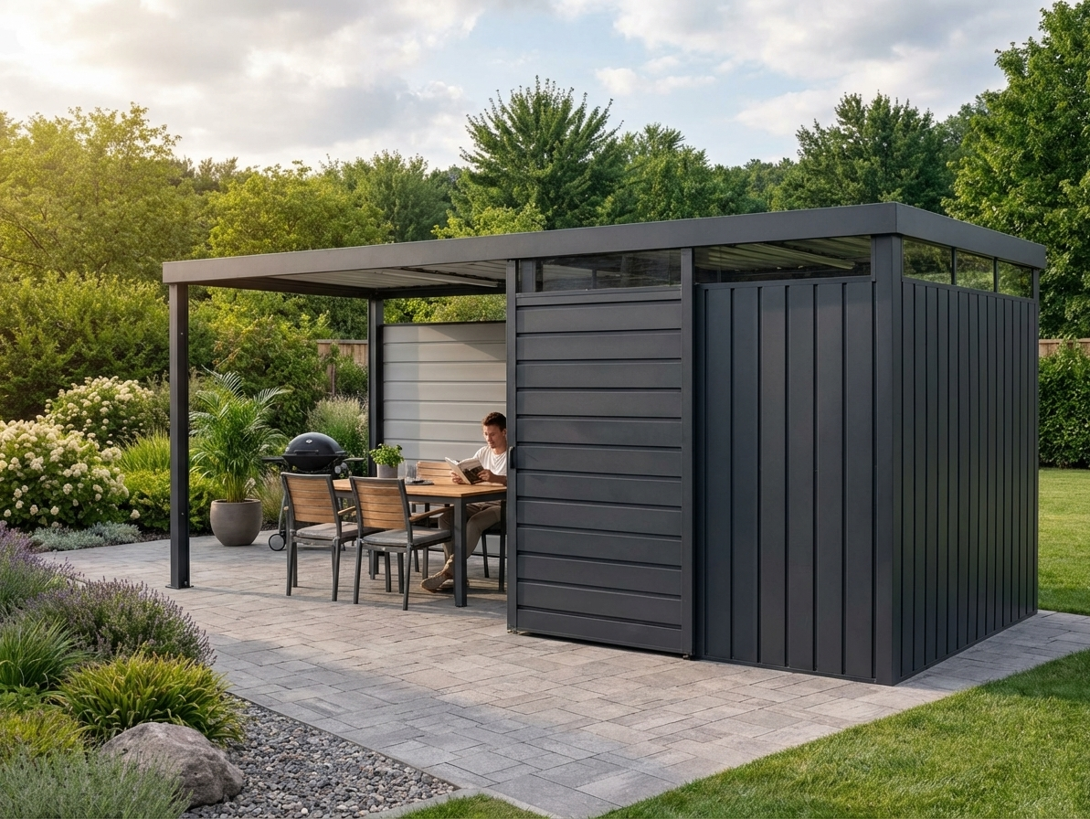 Garden shed extension in anthracite made from galvanised steel