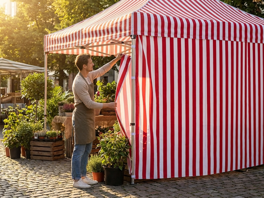 Sidewall for tents in white and red, 4 meters - product detail
