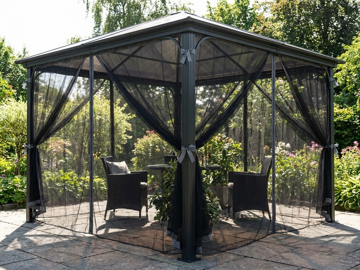 Black mosquito nets for gazebo use, made of polyester - product detail