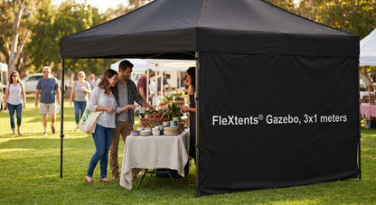 White gazebo banner in 3x1 metre size made from Decotex polyester - product detail