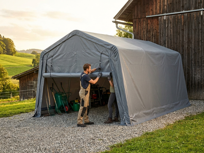 Grey PVC portable garage endwall, 3.3x6 m for outdoor storage - product detail