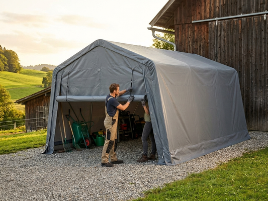 Grey PVC portable garage endwall, 3.3x6 m for outdoor storage - product detail