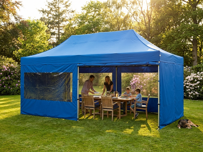 Blue pop up gazebo with aluminium frame, 4x8m size for outdoor use