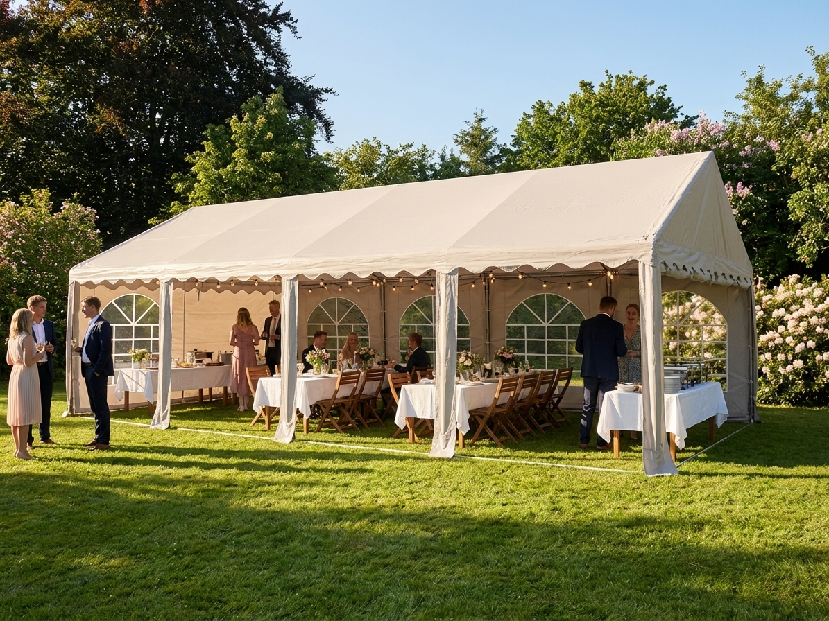 Sand-coloured 4x8 metre marquee for outdoor events