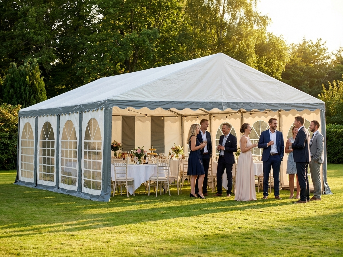 PVC marquee 6x8 m in grey/white with galvanised steel frame - product detail